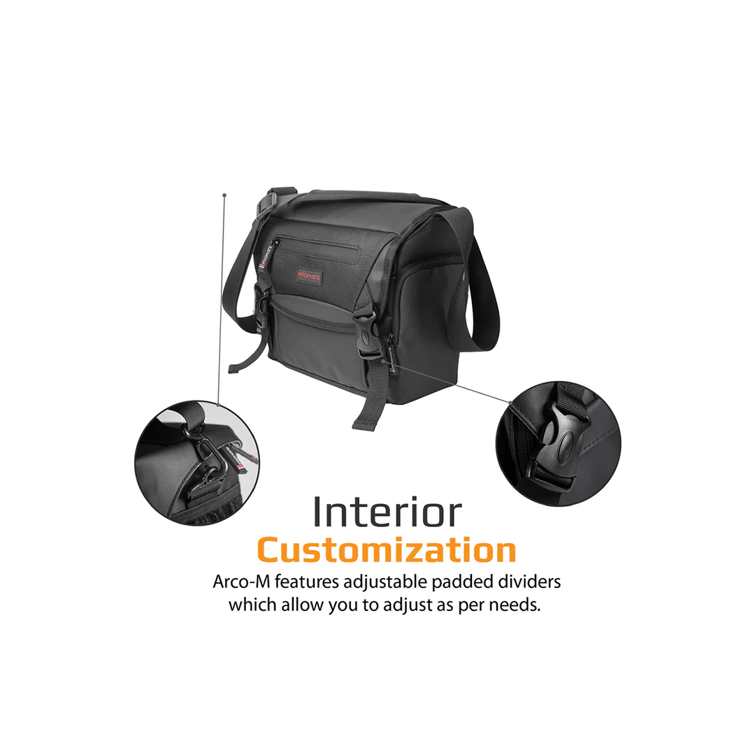 Promate Arco-M Compact DSLR Camera Bag With Adjustable Compartment in Qatar Promate Arco-M Compact DSLR Camera Bag With Adjustable Compartment in Qatar